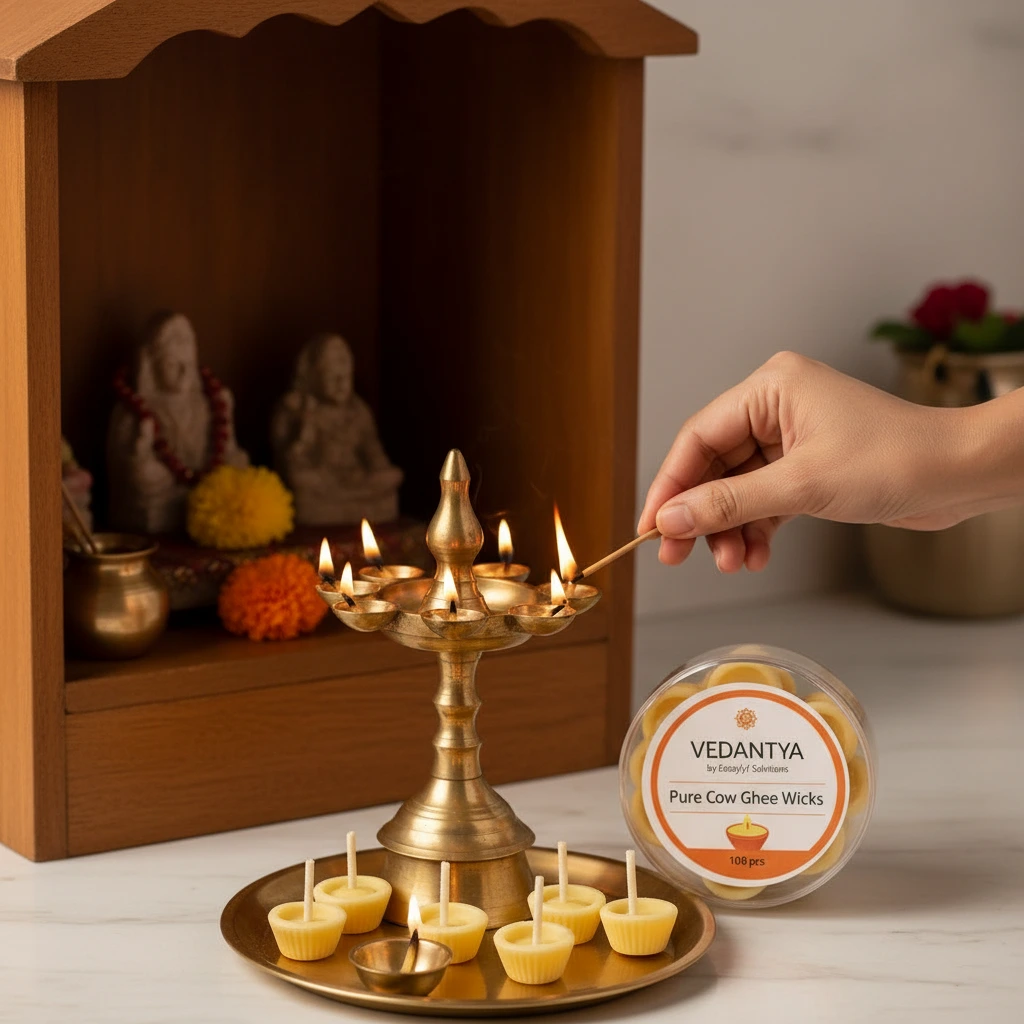 VEDANTYA Pure Cow Ghee Wicks - Pack of 2 (100 Wicks Per Pack)