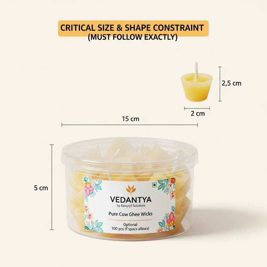 VEDANTYA Pure Cow Ghee Wicks - Pack of 2 (100 Wicks Per Pack)