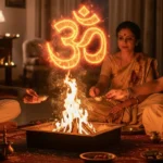 People chanting Om and Gayatri Mantra during havan ritual at home