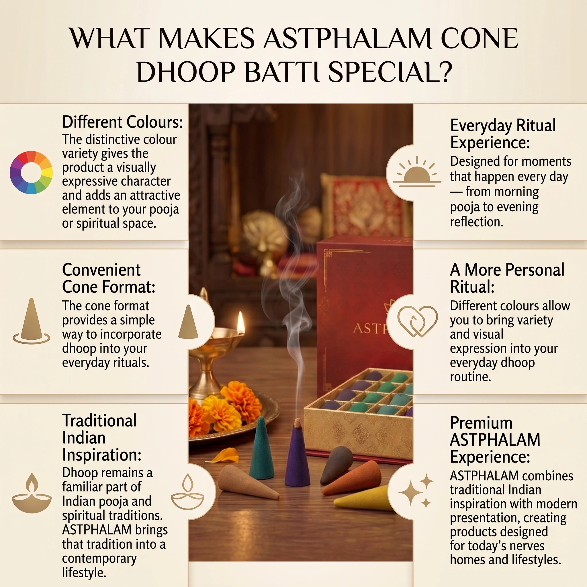 ASTPHALAM Cone Dhoop Batti A Colour for Every Mood. A Fragrance for Every Day.
